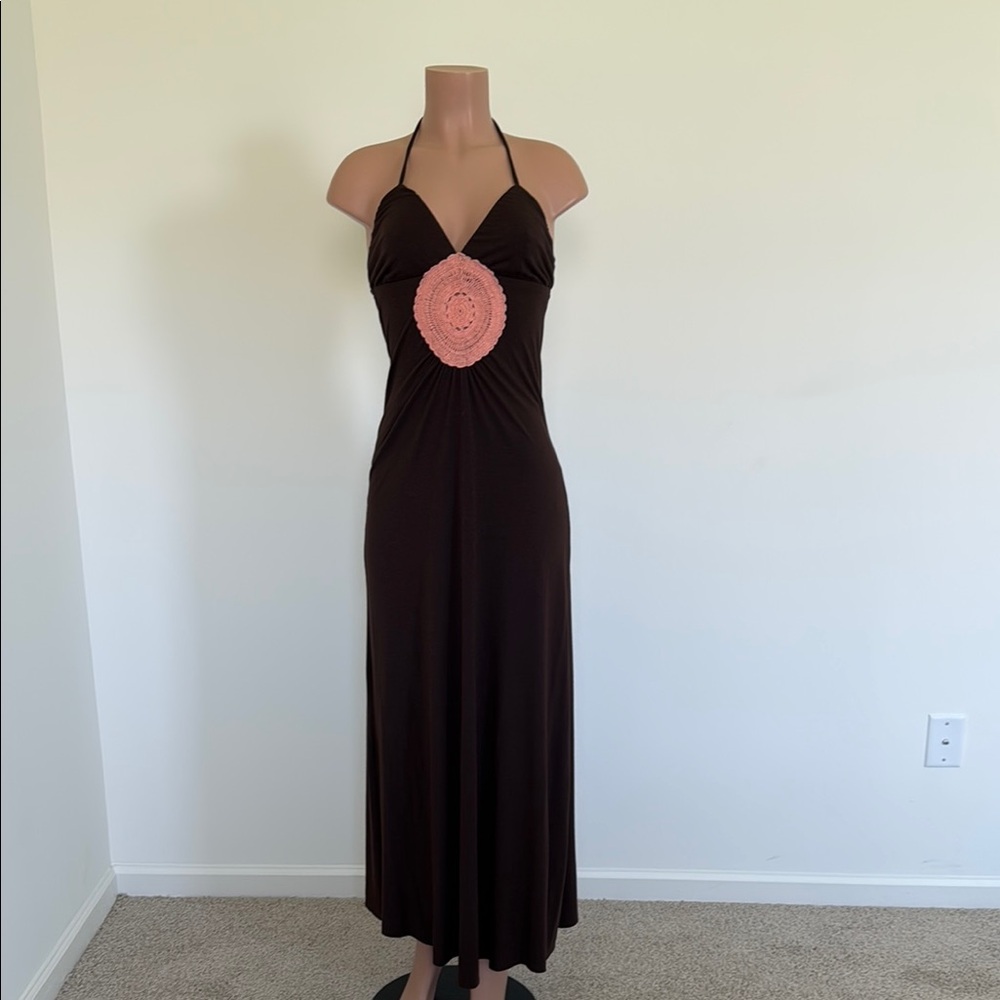 Black and Pink Halter Maxi Sundress for Cocktail Events
